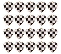 SUNNYCLUE 1 Scatola da 30 Pezzi con Ciondoli A Forma di Cuore in Bianco e Nero con Bandiera A ScacCHIS in Metlega Smaltato Motivo da Corsa con Cuori CHISc e Amore per La Creazione di Gioielli Ci