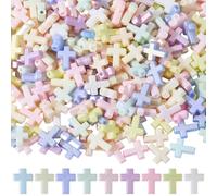 SUNNYCLUE 1 scatola Da 300 pezzi di Perline A Croce Pasquali Perline Acriliche A Croce Colori Casuali Assortiti In Plastica Piccoli Colorati Rosari Crocifissi Distanziatori Sciolti per La Creazione di