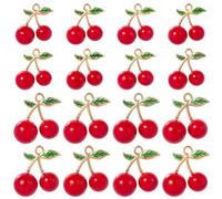 SUNNYCLUE 1 Scatola da 32 Pezzi 2 Misure Piccoli Ciondoli A Forma di Ciliegia Ciondoli A Forma di Ciliegia in Lega Vintage in Resina Rossa Oro 3D Pendenti A Forma di Frutta per La Creazione di