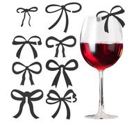 SUNNYCLUE 1 scatola Da 32 pezzi Ciondoli per Bicchieri Da Vino con Fiocco Segnalibro per Bevande In Acrilico Grazioso Fiocco Nero A Forma di Fiocco Etichette Identificative per Bicchieri Da Vino per D