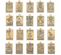 SUNNYCLUE 1 scatola da 40 ciondoli a forma di carta dei tarocchi, 20 stili, in oro antico, rettangolari, in metallo, magici, divinazione, in lega, ciondoli gotici, per la creazione di gioielli