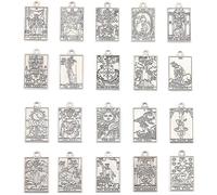 SUNNYCLUE 1 scatola da 40 ciondoli in argento a forma di tarocchi, 20 stili, in argento anticato, stile tibetano, rettangolari, luna, sole, stella, fortunato, Ouijas, Halloween, gotico, sfuso, per la