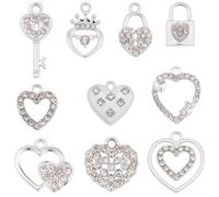 SUNNYCLUE 1 scatola Da 40 pezzi 10 stili Ciondoli A Forma di Cuore con Strass Ciondoli In Lega D'Argento A Forma di Cuore Ciondoli In Metallolo Sfuso Ciondoli In Cristallo A Forma di CHIsave per San v