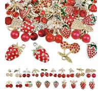 SUNNYCLUE 1 scatola Da 40 pezzi, 20 stili, Ciondoli A Forma di Frutta con Strass, Ciondoli A Forma di Ciliegia e Fragola, In Lega Sfusa, Carini, In Oro Rosso, In Metlega Estivo, con Ciondoli A Forma d