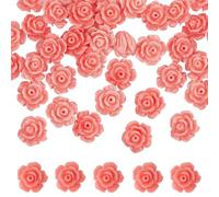 SUNNYCLUE 1 scatola da 50 perline a forma di rosa rosa intagliate da 10 mm, perline sintetiche di corallo di cinabro, distanziatori per preghiera sfusi per la creazione di gioielli, braccialetti con