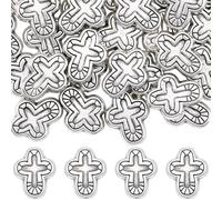 SUNNYCLUE 1 Scatola da 50 Pezzi di Perline A Croce in Argento Perline A Forma di Crocifisso Sfuse in Metlega Pasquale da 14mm Croci Antiche Rosari Tibetani Distanziatori Sciolti per La Creazion