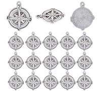 SUNNYCLUE 1 scatola Da 50 pezzi In Argento con Ciondolo A Forma di Bussola In Metallolo Nautico In Lega Sfusa In Stile Tibetano Antico Estivo Hawaiano Mare Oceano Ancora Pendenti per La Creazione di G