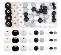 SUNNYCLUE 1 scatola Da 57 pezzi di Perline Pompon In Silicone Perline Focali Sfuse Da 15mm Assortite Nere Bianche Morbide In Velluto In Pelliccia Sintetica Rotonde Distanziali Sciolti In Gomma per Art