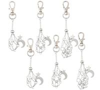 SUNNYCLUE 1 scatola Da 6 pezzi con Portachiavi Porta Pietre Ciondolo A Gabbia In Lega D'Argento Cristlega Vuoto Gabbia In Rete A Forma di Stella e Luna Portachiavi per La Creazione di Gioielli Decoraz