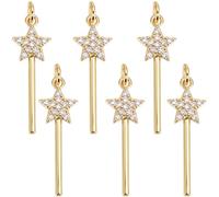 SUNNYCLUE 1 scatola Da 6 pezzi di Vere Bacchette Magiche Placcate In Oro 18K Ciondoli A Forma di Stella Bacchette Magiche In Ottone Dorato Bacchette Fatate Magiche Bastoncini Angelici Ciondoli per La