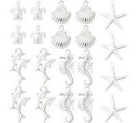SUNNYCLUE 1 scatola Da 60 pezzi 5 stili Ciondolo In Argento A Forma di Oceano Ciondolo A Tema Estivo per Gioielli Animali Marini Conchiglie di Tartaruga Balene Stelle Marine Cavallucci Marini Pendenti