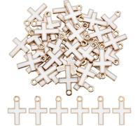 SUNNYCLUE 1 scatola Da 60 pezzi di Ciondoli A Forma di Croce Smaltata Ciondoli A Forma di Croce Bianca Crocifisso Pasquale In Metlega Piccoli Pendenti Eleganti In Oro per La Creazione di Gioielli Acce
