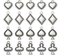 SUNNYCLUE 1 scatola Da 72 pezzi, 4 stili, Ciondoli In Argento A Forma di Poker, Ciondoli A Forma di Picche, Ciondoli In Lega A Forma di Cuore, Rombi, Carte, Stile Vintage Tibetano, Pendenti In Metlega