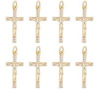 SUNNYCLUE 1 Scatola da 8 Pezzi Ciondoli A Forma di Croce Rosario Placcati in Oro 18K Ciondoli A Forma di Croce con Strass Micro Pavé di Zirconi Cubici Trasparenti Ciondoli Amuleto per La Creazione di