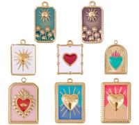 SUNNYCLUE 1 scatola Da 8 stili Ciondoli A Forma di Cuore In Smalto Placcato Oro 18k Ciondoli A Forma di Cuore In Metlega Colorato Rettangolari con Cuori e OcCHIso Diabolico Ciondolo A Forma di Sole pe