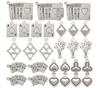 SUNNYCLUE 1 Scatola da 80 Pezzi 10 Stili Ciondoli in Argento A Forma di Poker Ciondoli A Forma di Carte da Gioco Ciondoli in Lega Tibetana A Forma di Asso di Picche GioCHIS di Indizi Ciondoli A Forma