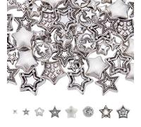 SUNNYCLUE 1 scatola Da 96 pezzi 8 stili Perline A Forma di Stella In Argento Perline In Metlega A Forma di Stella In Lega Antica Tibetana Piccoli Pianeti Celesti Distanziatori Sciolti per La Creazione