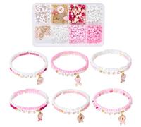 SUNNYCLUE 1 scatola Da Circa 680 pezzi Fai Da Te 6 set di Braccialetti per La Consapevolezza Del Cancro Al Seno Kit per La Creazione di Braccialetti Rosa Ciondoli con Lettere Dells'Alfabeto Nastri Cuo