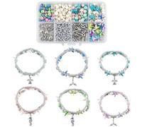 SUNNYCLUE 1 scatola Da Circa 810 pezzi Fai Da Te 6 set Kit Braccialetti Oceano Kit per Realizzare Braccialetti Mare Blu Estate Hawaiano Turchese Stelle Marine Perline per La Creazione di Gioielli Coll