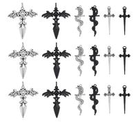 SUNNYCLUE 1 scatola di 48 ciondoli a forma di spada, in lega di argento, stile gotico vintage, con ali d'angelo, serpente, spada, ciondoli per la creazione di gioielli, collane, orecchini, segnalibri,