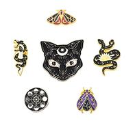 SUNNYCLUE 1 scatola di 6 spille smaltate a forma di serpente, a forma di gatto, farfalla, per esterni, con luna, stelle, piatte, rotonde, in lega, per zaini, distintivi, cappelli, borse, camicie,