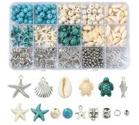 SUNNYCLUE 1 Scatola di Circa 326 Pezzi di Perline di Pietra Oceanica, Perline di Tartaruga Blu, Perline Sintetiche di Turchese, Animali Marini Boho, Conchiglie di Tartaruga Blu, Distanziatori Sciolti
