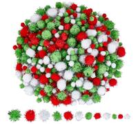 SUNNYCLUE 1 scatola di Circa 900 pezzi 10/15/22/25mm Pon Pon di Natale Palline di Filato Metallico Cordoncino Morbido e Soffice Assortiti Rosso Verde Bianco Palline di Pompon Sfuse per Fai Da Te Artig