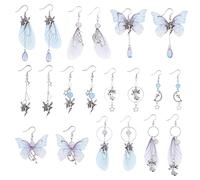 SUNNYCLUE 1 scatola fai da te 10 paia di ciondoli a forma di ala di farfalla, kit per la creazione di orecchini, in tessuto di organza, insetti, farfalle, kit per la creazione di gioielli, perline a