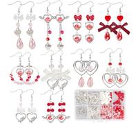 SUNNYCLUE 1 Scatola Fai da Te 10 Paia di Orecchini Kit per La Creazione di Ciondoli per San valentinos Ciondoli A Fiocco Ciondoli A Fiocco all'Ingrosso Perline Distanziatrici in Vetro Rosso Rosa PE