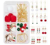 SUNNYCLUE 1 Scatola Fai da Te 10 Paia di Stoffa Natalizia con Pompon di Pelliccia Kit per Realizzare Orecchini Albero di Natale Renne Ciondoli Smaltati Charms Ciondoli Ricoperti di Pelliccia