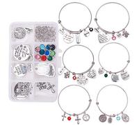 SUNNYCLUE 1 Scatola Fai-da-Te 6 Set di Braccialetti con Ciondoli Che Fanno Kit Braccialetti in Filo Estensibile in Acciaio Inossidabile con Pendenti in Lega con Ciondoli Ispirati, Argento Antico