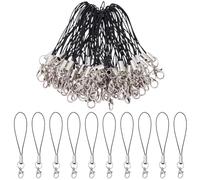 SUNNYCLUE 100 pz. CHISusura A Moschettone Cordino Laccio Cinturino Lariat Nero Nylon Lega di Zinco Fermagli Ciondolo Corda per Dita Corte Mini Cinturini Cordini Lanyards per La Creazione di Gioielli C