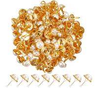 SUNNYCLUE 100 pz Mini Brad In Metlega Brad Perla Bulk Ferro Dorato Piatto Rotondo Bianco Perle Finte Spilli Divisi Fermacarte Brad per Scrapbooking Creazione di Biglietti Decorazione per Matrimoni For