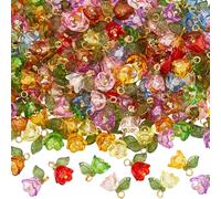 SUNNYCLUE 160 Pezzi Ciondoli Floreali in Acrilico a Forma di Tulipano, Trasparenti in Plastica Colorati Fiori Primaverili per La Creazione di Gioielli