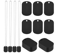 SUNNYCLUE 1SCATOLA 40 pezzi Timbratura Etichette Vuote Etichette Vuote In Alluminio Catena A Sfere In Acciaio Inossidabile Nero 1.5x1" ciondoli In Bianco Fai Da Te 20 set Targhette Identificative per