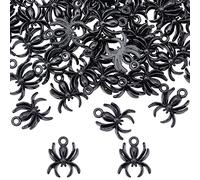 SUNNYCLUE 1Scatola 50pezzi Halloween Tema Ragno Charms Ragno Nero Pendenti Bulk Halloween Lega Flatback Stile Tibetano Metallo Nero Animale per Creazione di Gioielli Charms Risultati Fai Da Te Fornitu