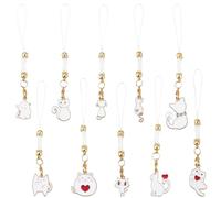 SUNNYCLUE 20 pz 10 Stili Ciondolo per Cellulare A Forma di Gatto Ciondolo Carino per Cellulare in Smalto Bianco da Appendere A Forma di Animale Kawaii Gatti Gattini Laccetti per Telefono per Adul