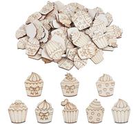 SUNNYCLUE 200 pz. Mini Forme di Legno per Cupcake in Legno Naturale Non Rifinito A Forma di Cabochon Vuoti Ornamenti Fette per Fai da Te Artigianato Pittura Decorazioni per Feste in Casa Accessori