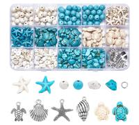 SUNNYCLUE 217 pezzi Perline Tartaruga e Stella Marina, Kit di Creazione Gioielli Boho, Colore Misto, Rotondo, CRAFT_BEAD, Oceano Hawaii, Estate