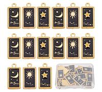 SUNNYCLUE 30 Pezzi 3 Stili Ciondoli Stella e Luna Placcato Oro Smalto Rettangolo Spazio Nero per Fare Gioielli Halloween Collana Bracciale Orecchini Donne A