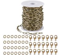 SUNNYCLUE 32.8 piede/10 m 5mm 0.2 Pollici Set di Catene per Graffette Catene per Graffette Bronzo Vintage in Metlega 100 Pezzi Anelli di Congiunzione Fermagli A Moschettone in Ferro per Kit di