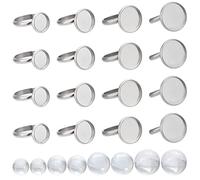 SUNNYCLUE 40 Set 80 Pezzi Cabochon Anelli Vuoti Cabochon in Vetro Anello Base Anelli in Acciaio Inossidabile Lunetta Vassoio Rotondo Piatto Anelli di Barretta Regolabili Risultati per Donne Anello di