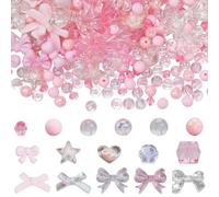 SUNNYCLUE 400 pz 16 stili Rosa Perline di Forme Assortite Perline Acriliche FiocCHIS Perline di Plastica Pastello Trasparenti Fiocco Stella Cuore Rotondo Focale Distanziatori Sciolti per Forniture per