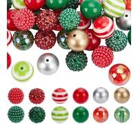 SUNNYCLUE 48 Pezzo di Perline di Gomma da Masticare Natalizie da 20mm Perline Grosse Resina Acrilica Palline di Gomma Colorate Strass Pezzi Tondi A Strisce Perline Penne Perline per Creare Gioielli P