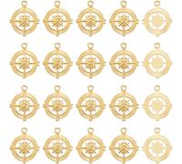 SUNNYCLUE 50 Pezzi Ciondoli Nautici Bussola in Lega d'Oro Tibetano Rotondo Ancora Oceano Mare per Creazione di Gioielli Forniture Fai Da Te