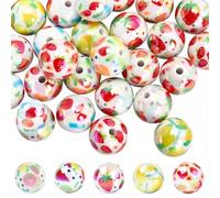 SUNNYCLUE 50 pz Perline di Frutta Acriliche Grosse Perline di Fragole Sfuse 16mm Frutta Arancione Stampata Palline di Gomma Da Masticare Rotonde Distanziatori Sciolti per La Creazione di Gioielli Coll