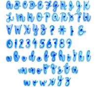 SUNNYCLUE 66 pz Lettera Torta Timbro Numero Biscotto Timbro Blu Plastica Fondente Scrittura A Mano Caratteri Alfabeti Numeri Maiuscole Minuscole Stampa Taglierine Strumento In Rilievo per Fai Da Te To