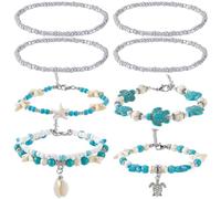 SUNNYCLUE 7 Set di Braccialetti con Tartaruga Marina Braccialetti Turchesi per Donna Perline di Semi in Vetro Turchese Stile Tibetano per Spiaggia Multifilo Stile Boho Perline di Vetro Perline