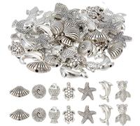 SUNNYCLUE 70 pz 7 Stili Perline di Mare d'Argento Perline Marine Mare Oceano Animale Estate Hawaii Tartaruga Conchiglia di Pesce Animali Lega di Metallo Perline Sciolte Distanziatore per Creazione di