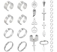 SUNNYCLUE 8 SET 36 Pezzi Anelli In Acciaio Inossidabile con Ciondoli Anelli Pendenti Argento Albero Della Vita Trinity Nodo Pendenti Dichiarazione Fascino Aperto Anello Regolabile per Donne Uomini Adu